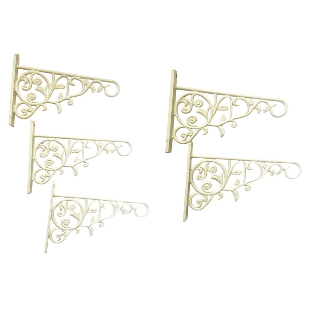 Lot of 5 White Metal Shelf Brackets Plant Hangers 10" W x 6.5" H